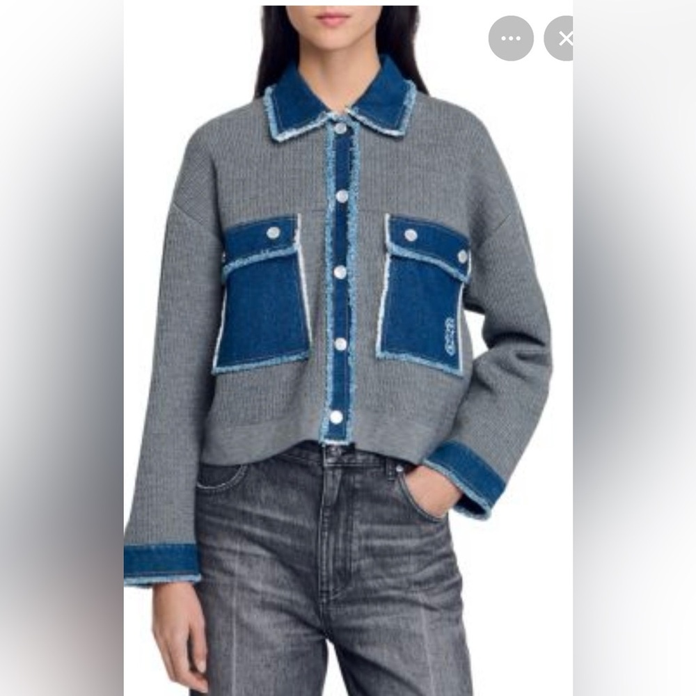 Sandro Olive and Navy Contrast Jacket